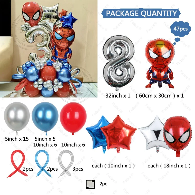 47Pcs Disney Super Hero Balloon Red Spiderman Foil Balloons Kids Birthday Party - Picture 9 of 11