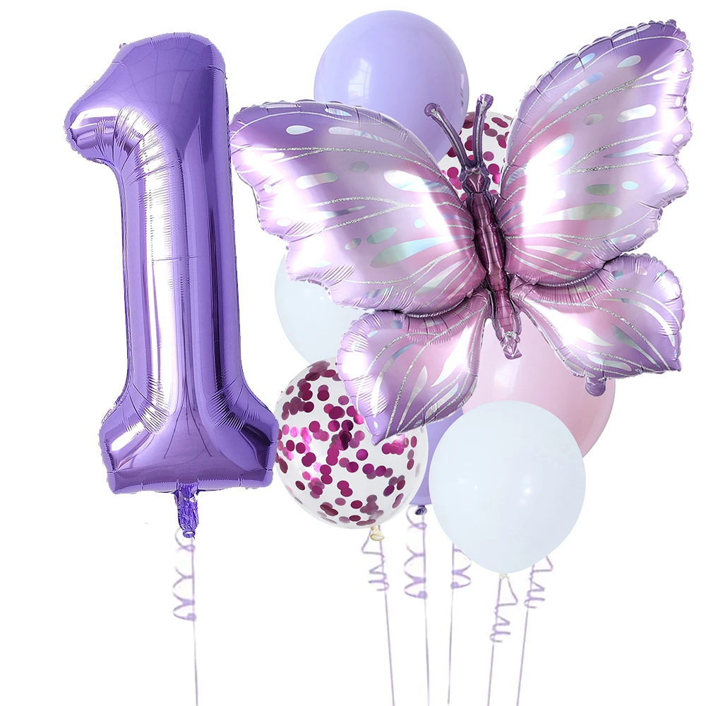 10pcs Purple Butterfly 40inch Number Balloon Set Large Colorful Butterfly Foil B - Picture 10 of 10