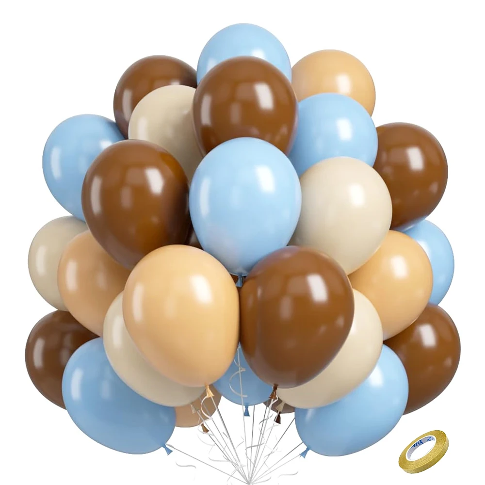 40Pcs Baby Shower Balloons Set Boho Brown Pastel Blue Skin White Sand Khaki Ball - Picture 7 of 9