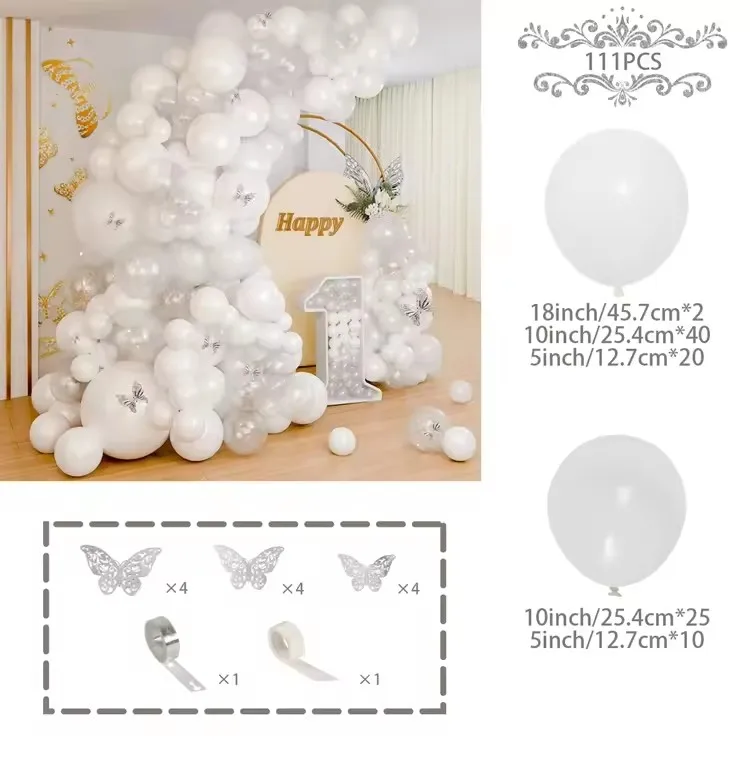 White Balloon Garland Arch Kit Soild White Latex Balloons Wedding Birthday Party - Picture 8 of 11