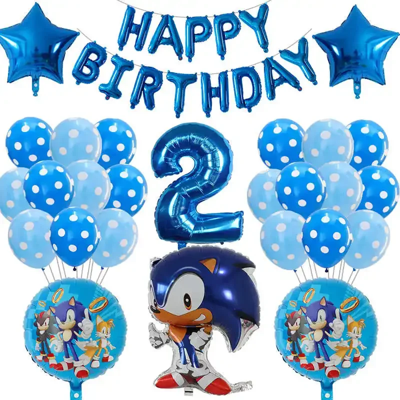 39pcs/Set Sonic Balloon Star Blue Number Foil Balloon Boy Girl Birthday Decorati - Picture 7 of 10