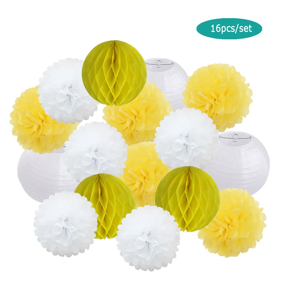 Baby Boy Girl 2nd Birthday Party Favor Yellow Set Folding Round Paper Lantern We - Picture 9 of 11