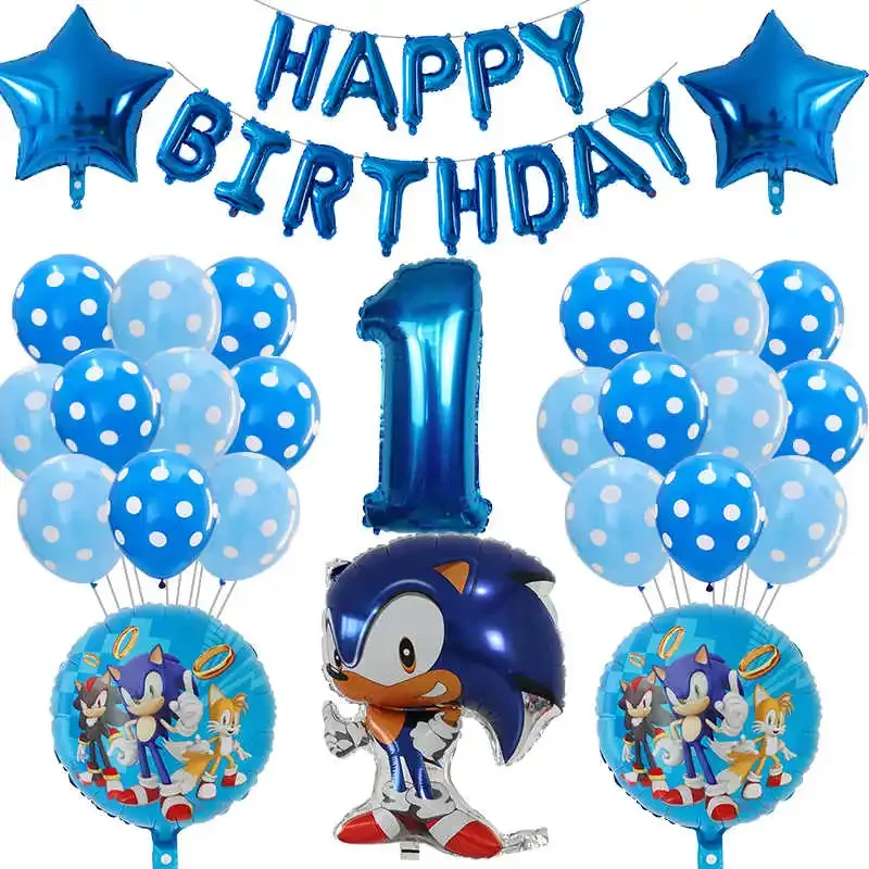 39pcs/Set Sonic Balloon Star Blue Number Foil Balloon Boy Girl Birthday Decorati - Picture 9 of 10