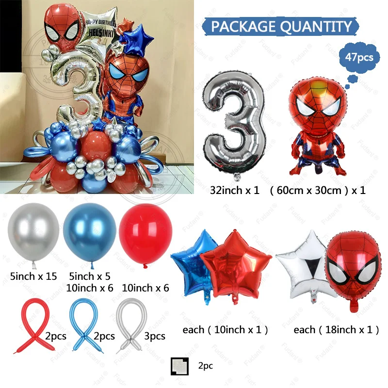 47Pcs Disney Super Hero Balloon Red Spiderman Foil Balloons Kids Birthday Party - Picture 10 of 11