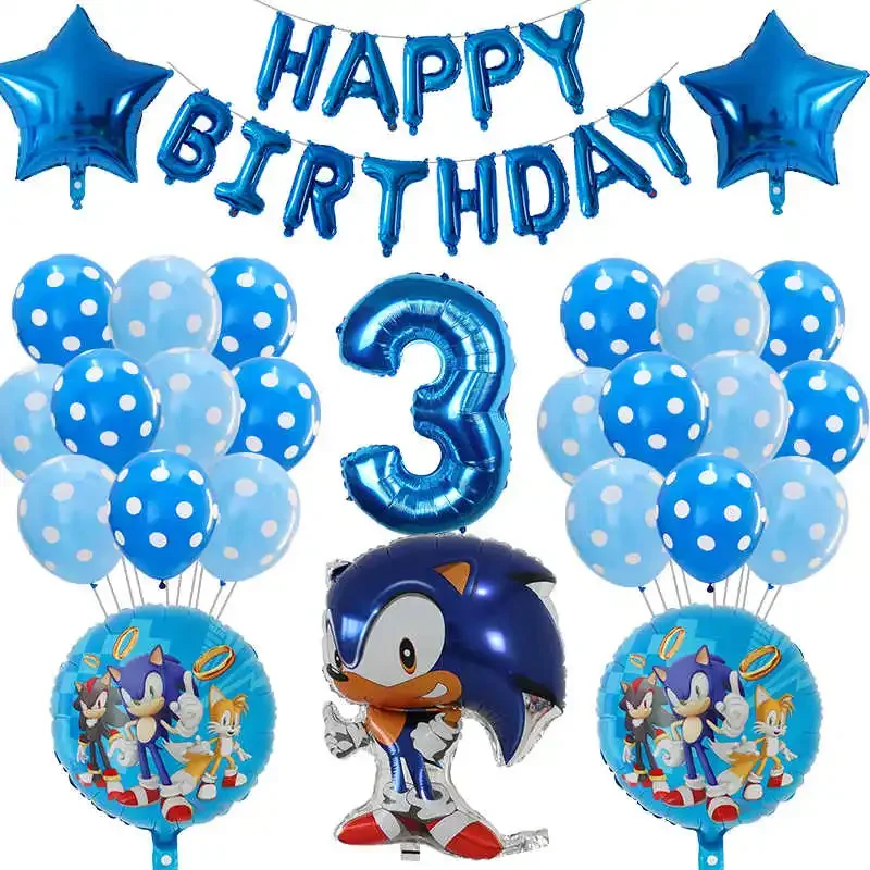 39pcs/Set Sonic Balloon Star Blue Number Foil Balloon Boy Girl Birthday Decorati - Picture 10 of 10