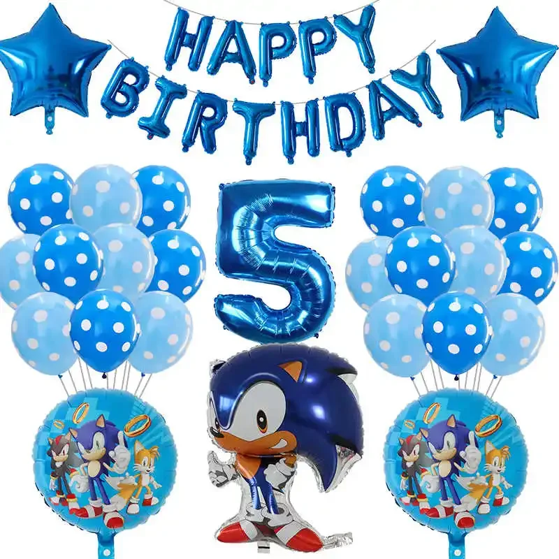 39pcs/Set Sonic Balloon Star Blue Number Foil Balloon Boy Girl Birthday Decorati - Picture 8 of 10
